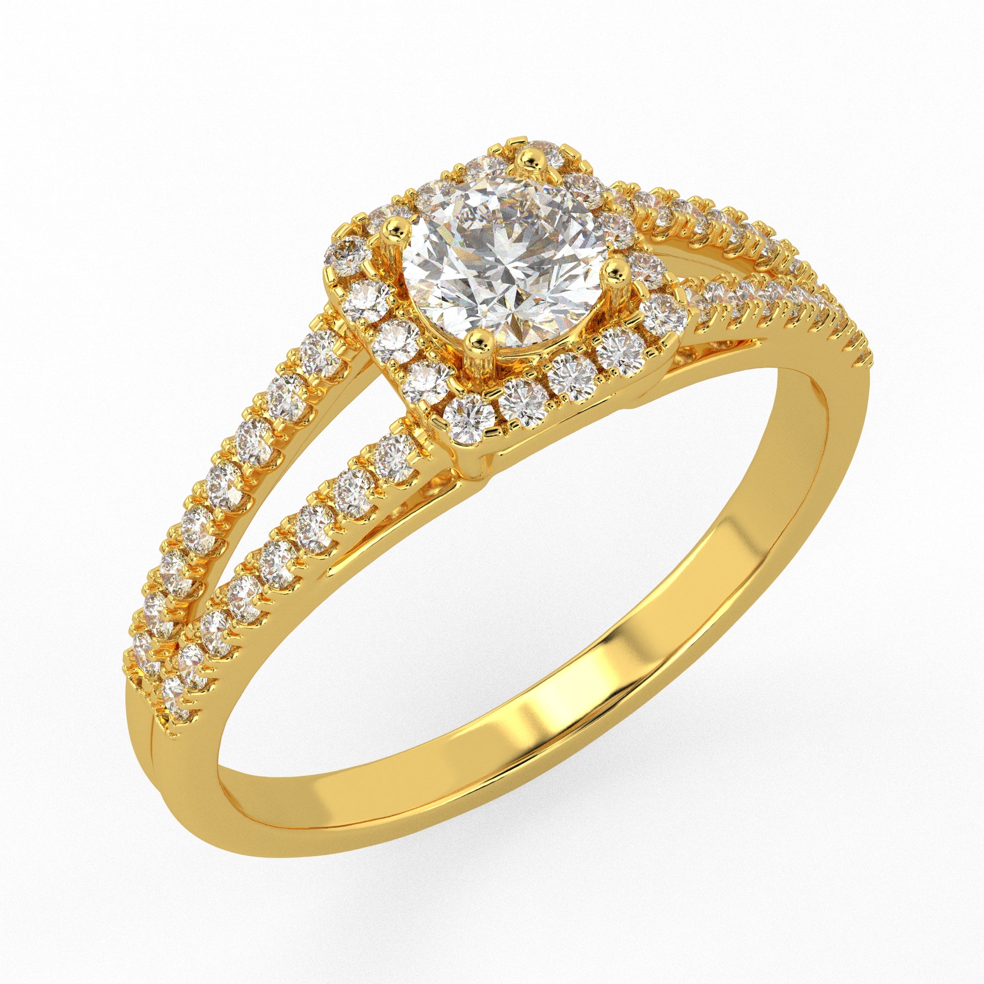 Everlight Cushion Cut Halo Ring Yellow Gold