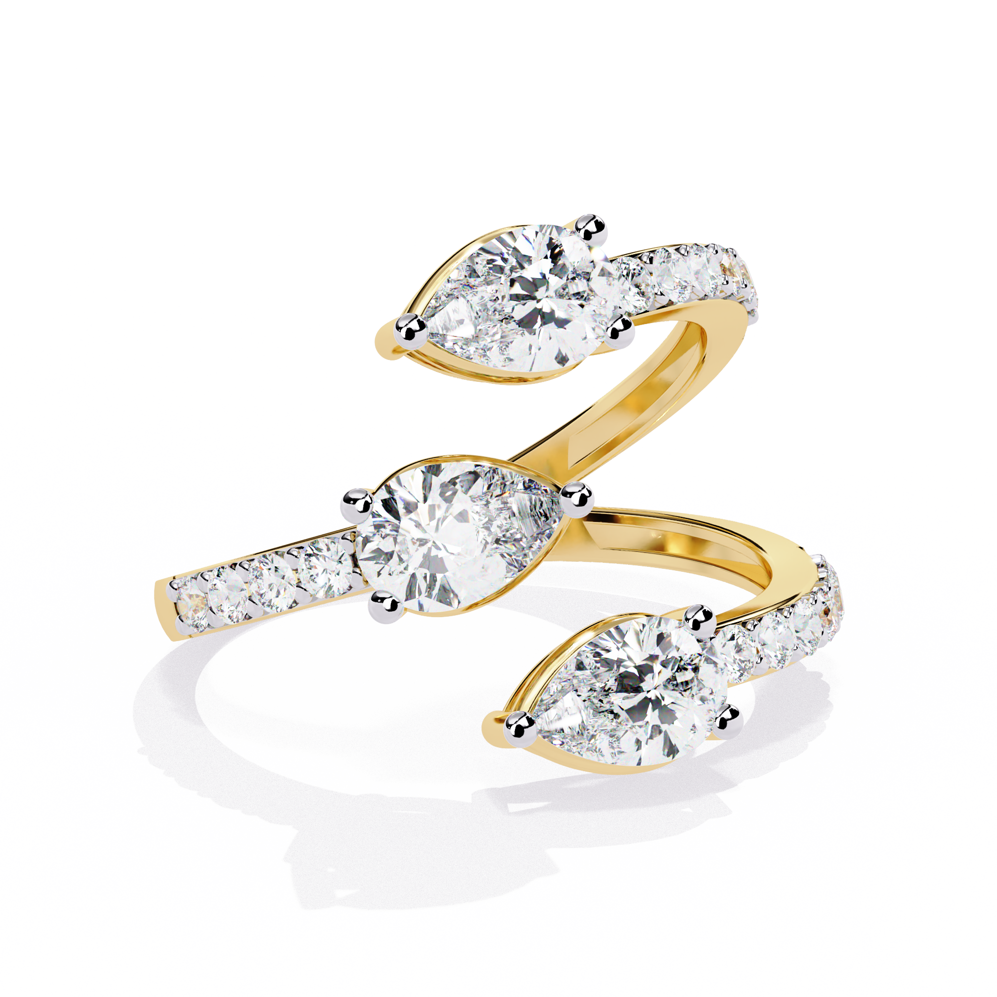 Three Pear Ring Yellow Gold Ring