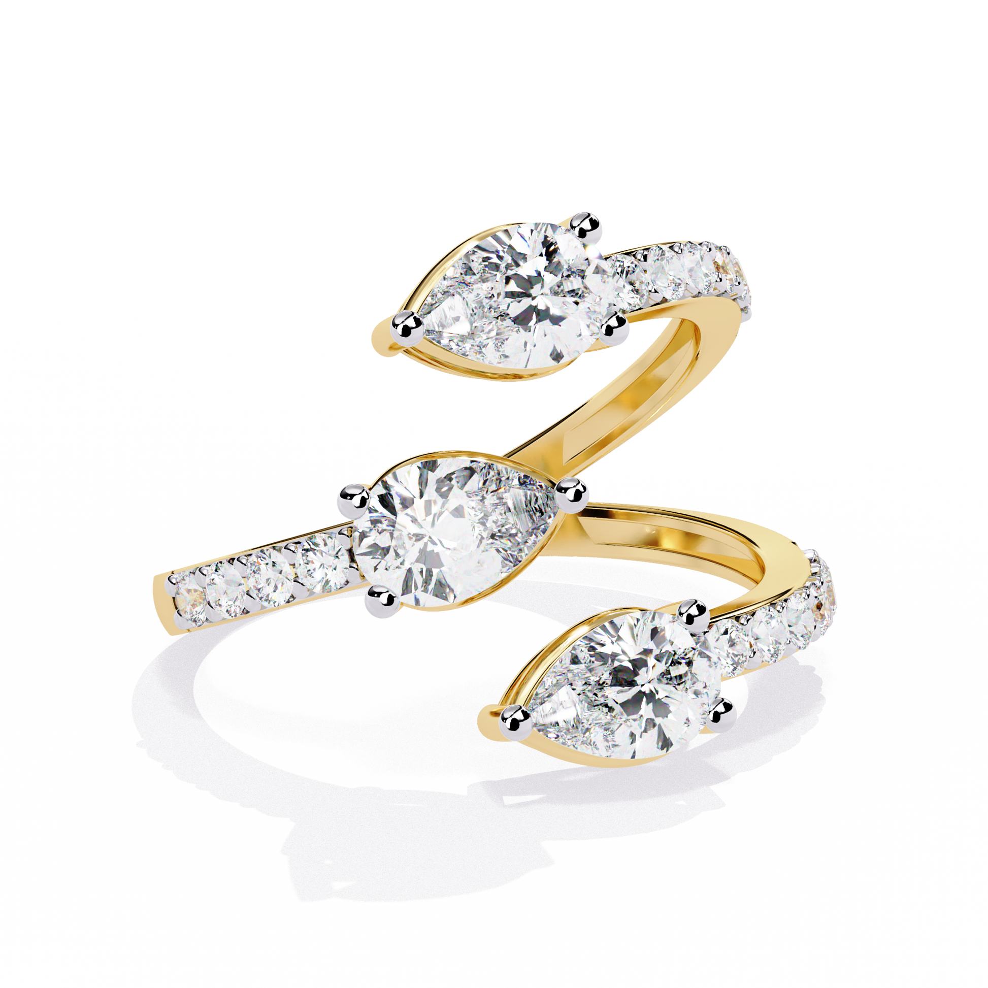 Three Pear Ring Yellow Gold Ring