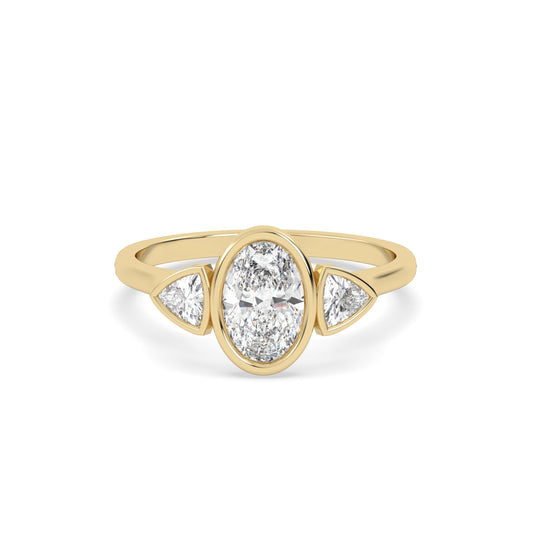 Tres Stone Oval Ring for women in dailywear gold