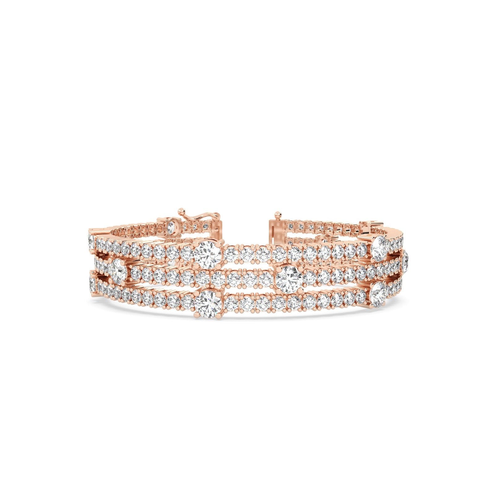 fancy Triple Line Round Tennis Bracelet in rose gold