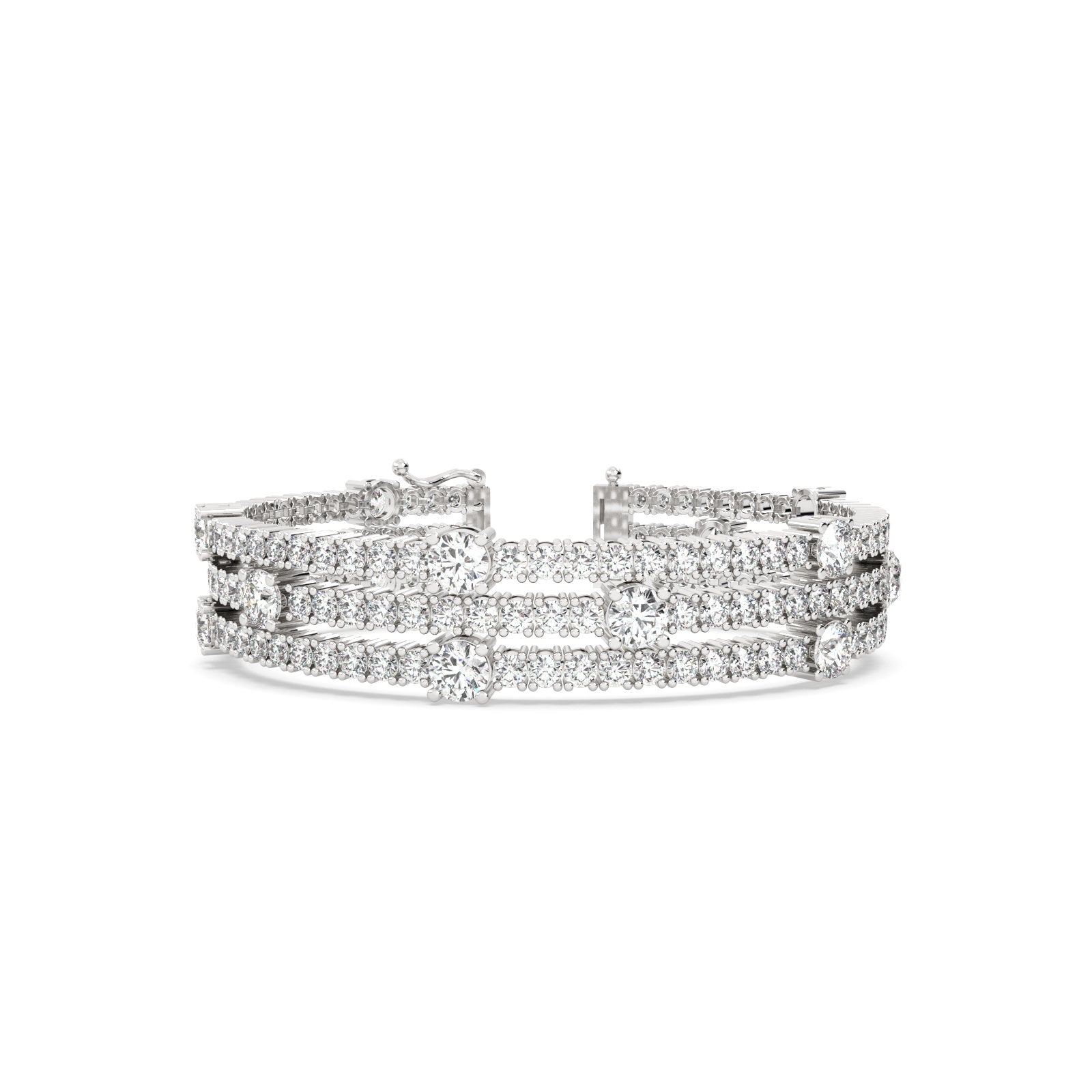 fancy Triple Line Round Tennis Bracelet in white gold