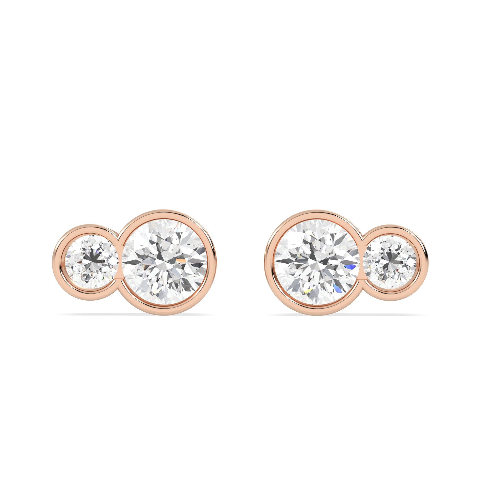 minimal Luire Round Duet Bezel Studs in rose gold
