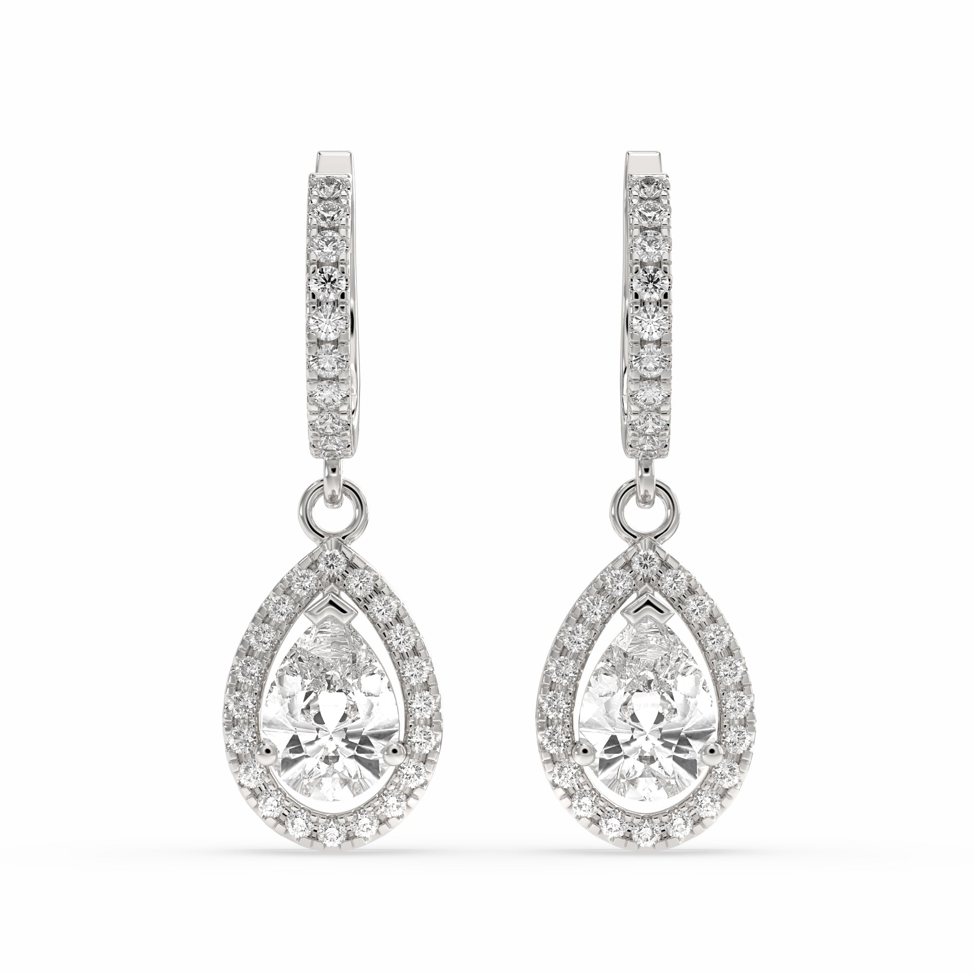 silver based diamond Buraq Pear Drop Earring