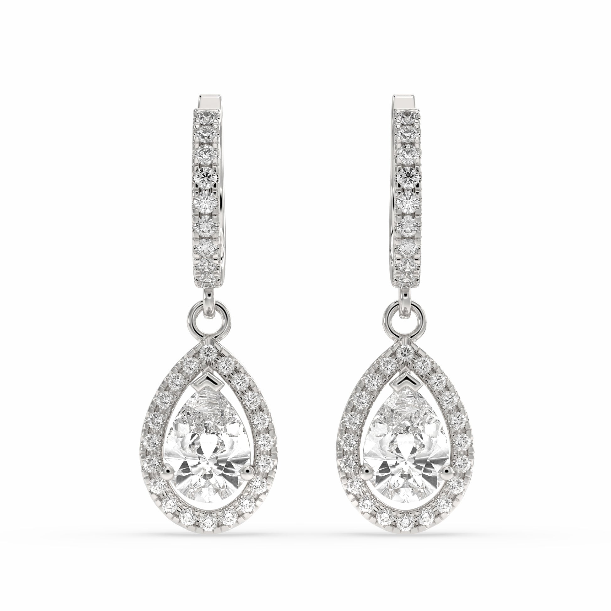 silver based diamond Buraq Pear Drop Earring