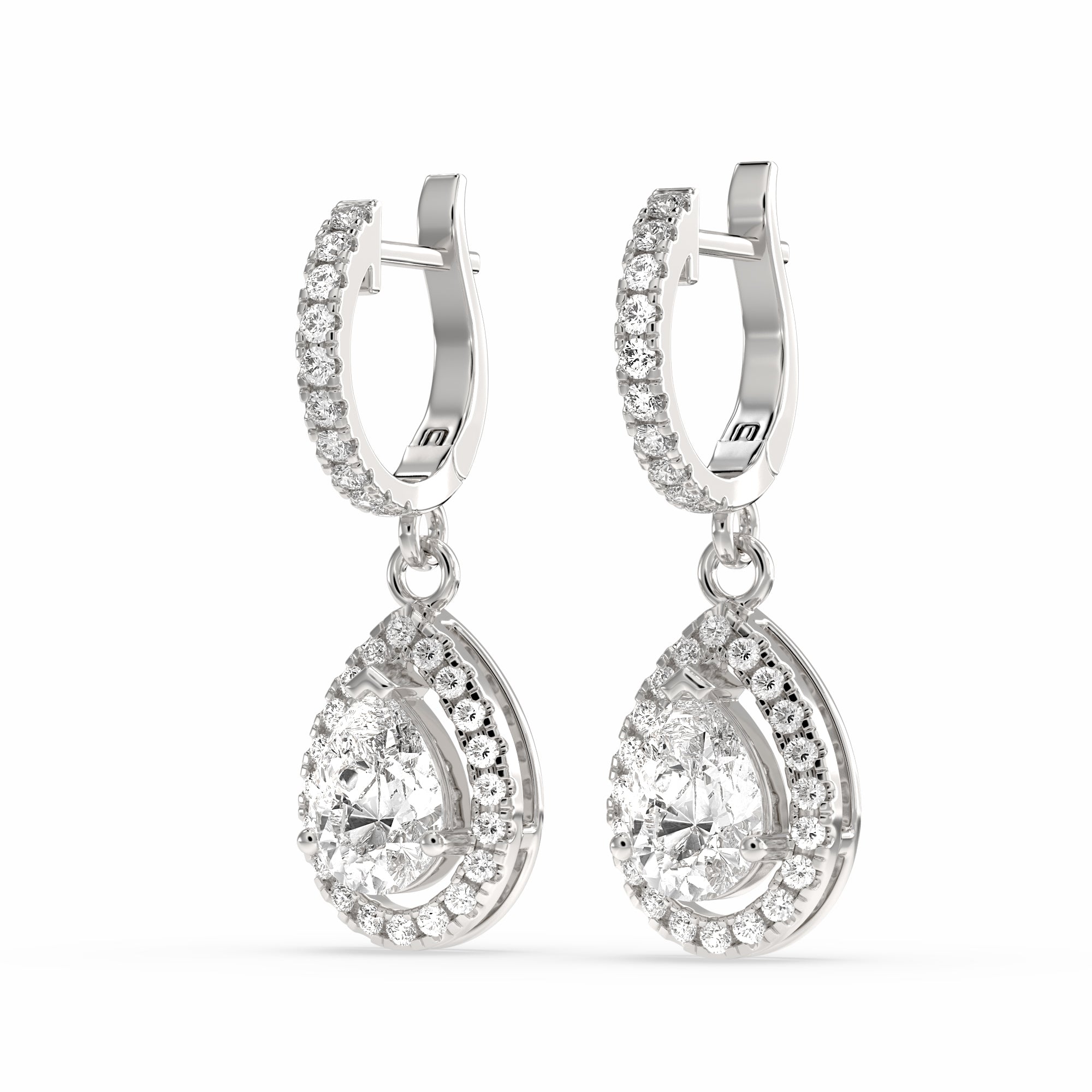 silver  diamond Buraq Pear Drop Earring