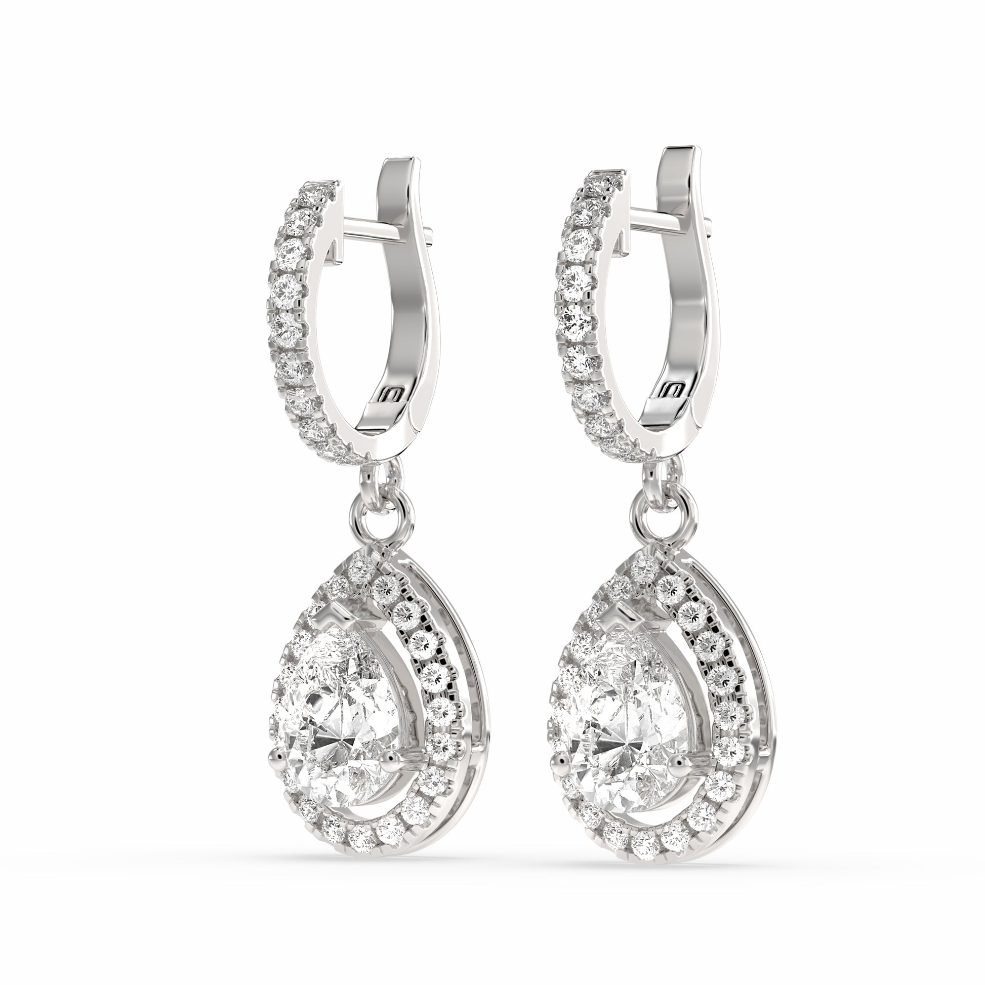 silver  diamond Buraq Pear Drop Earring