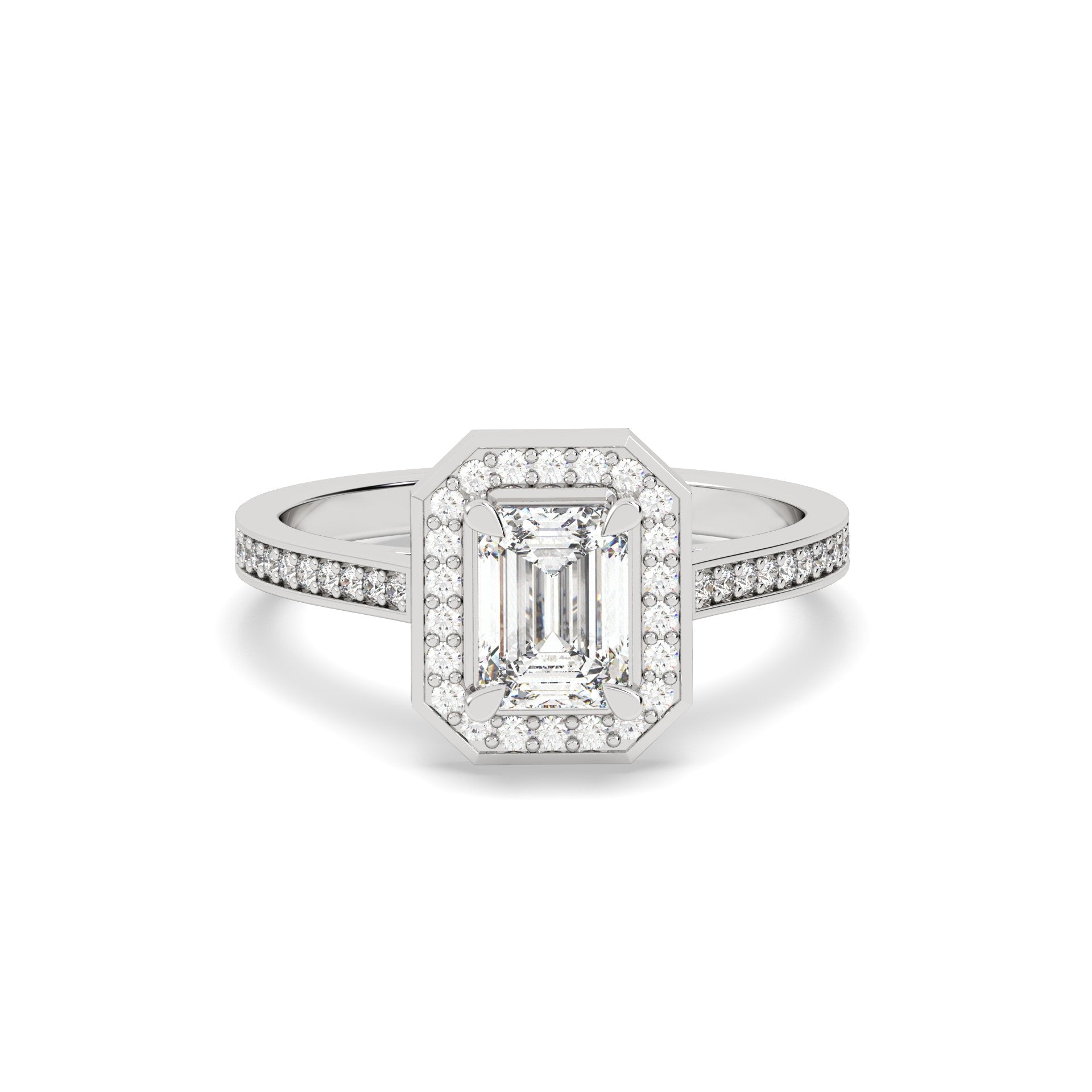 1 Ct Emerald Halo Lab Grown Diamond Ring – 925 Silver