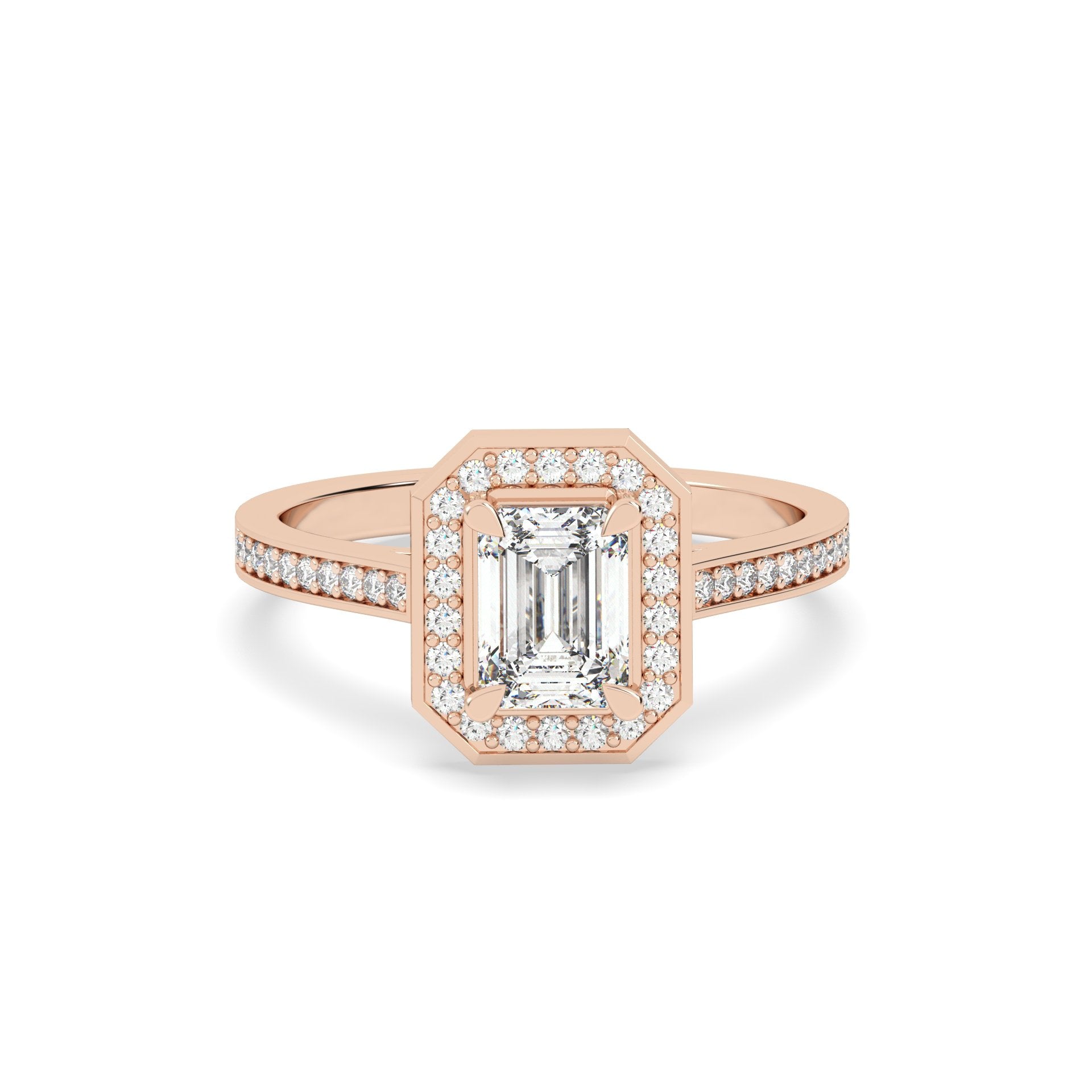 1 Ct Emerald Halo Lab Grown Diamond Ring – 925 Silver
