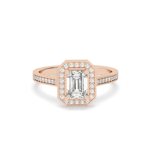 1 Ct Emerald Halo Lab Grown Diamond Ring – 925 Silver