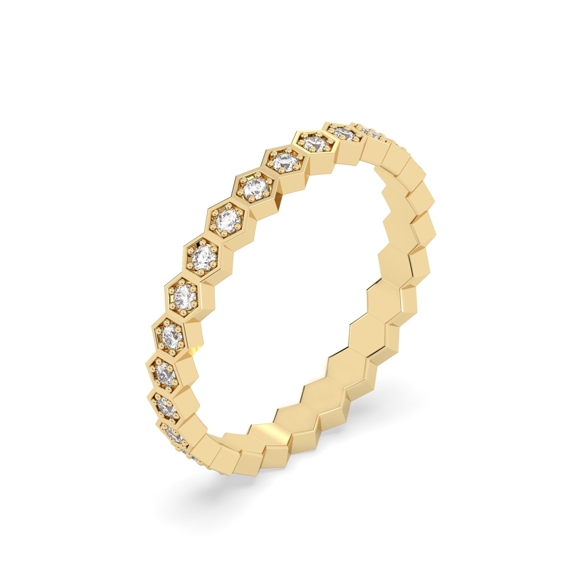 Gold ring with diamond accents on a gold background