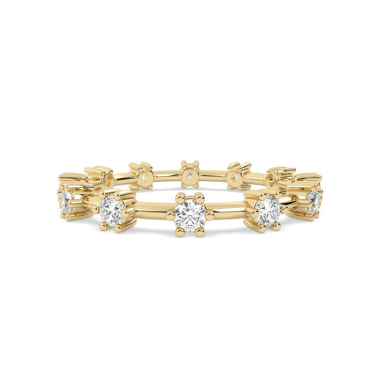 Yellow Gold ring Band with multiple round  diamonds