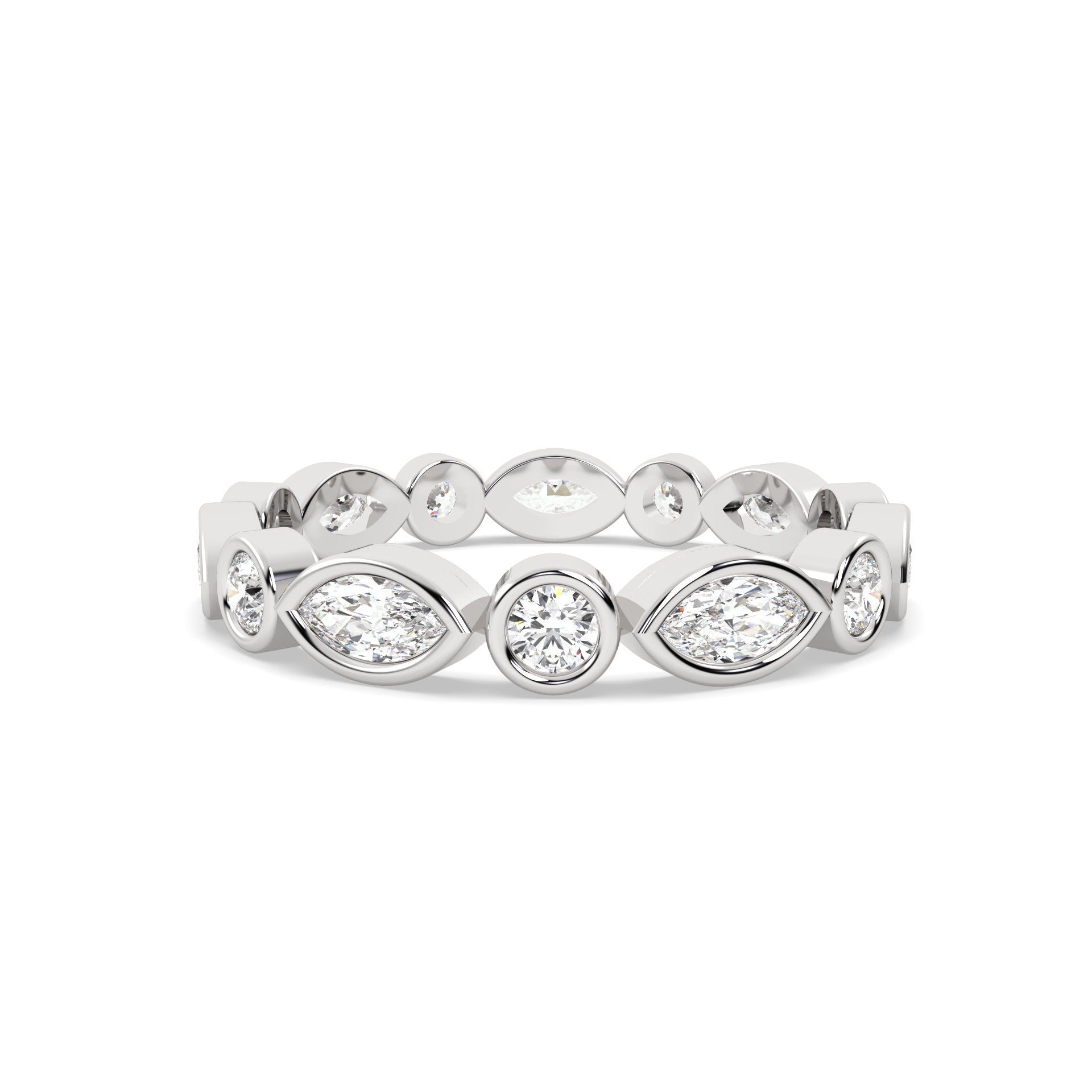 White Gold band with multiple round and marquise diamond