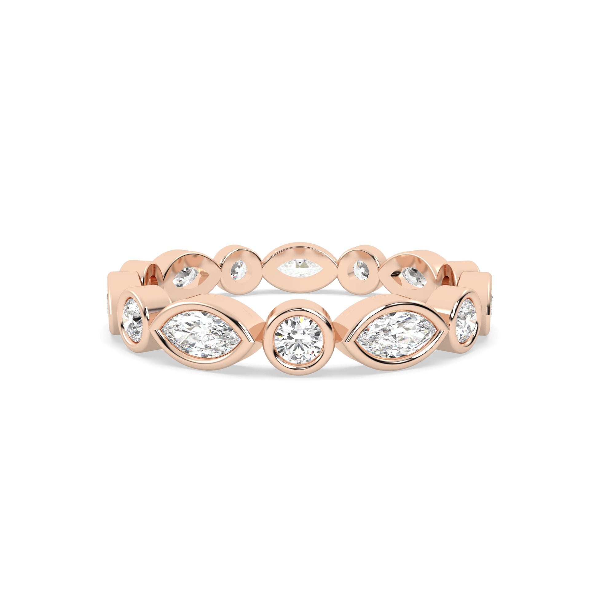 Rose Gold band with multiple round and marquise diamond