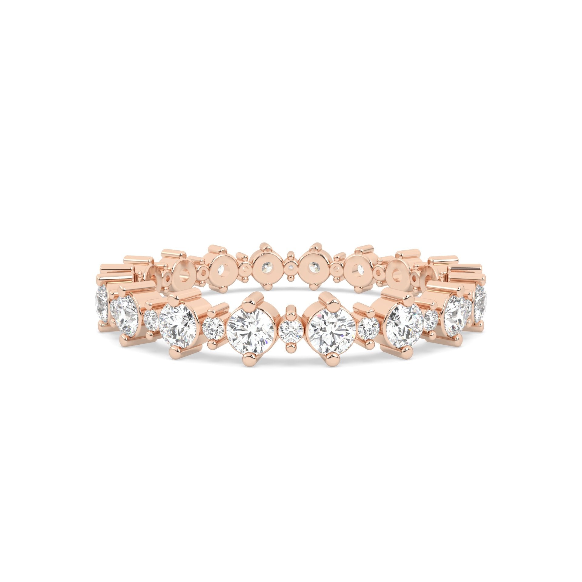 Rose gold ring with diamonds on a white background