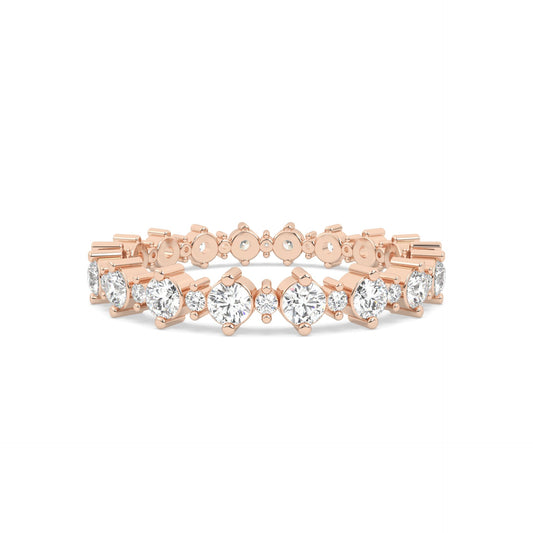 Rose gold ring with diamonds on a white background