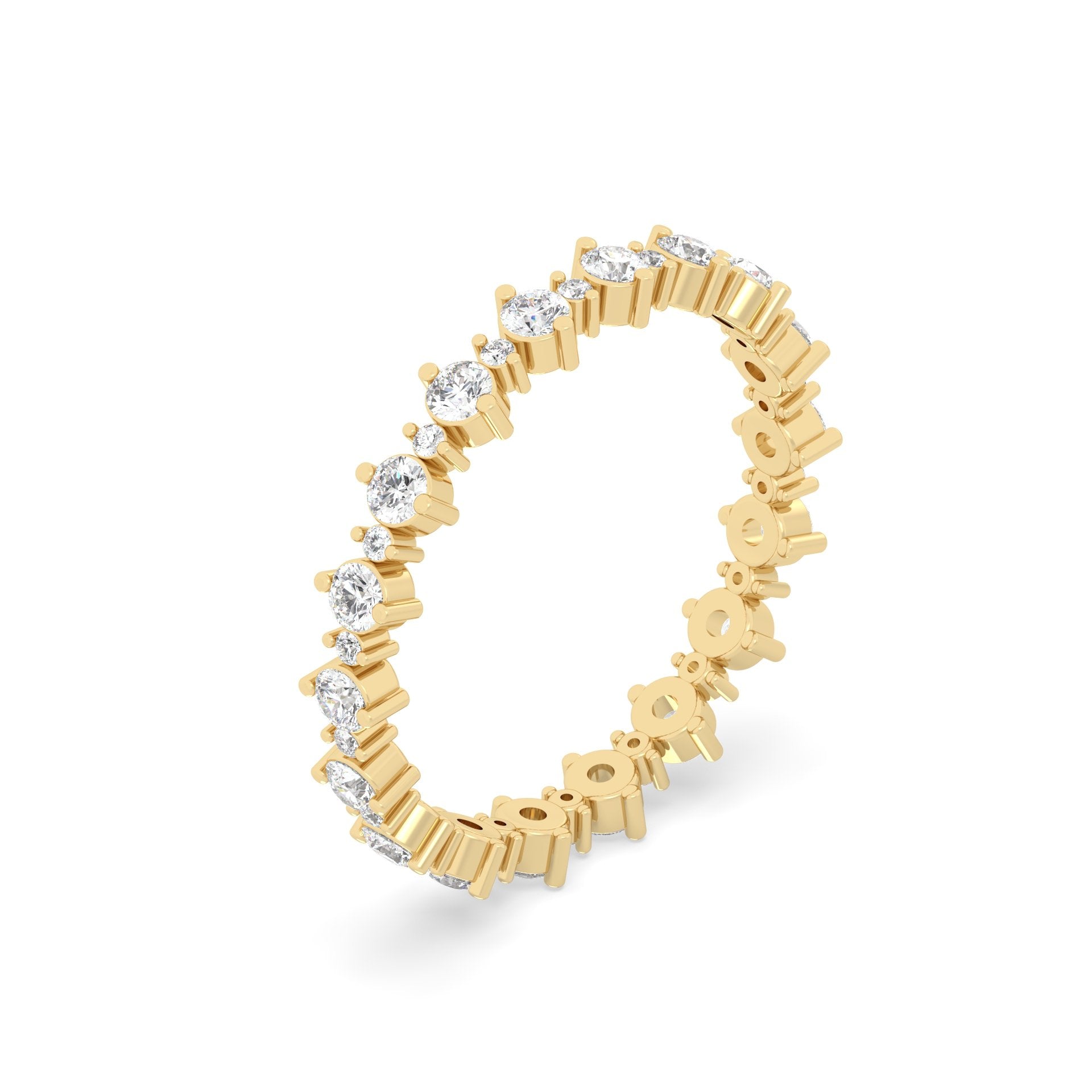Gold ring with diamond accents on a white background