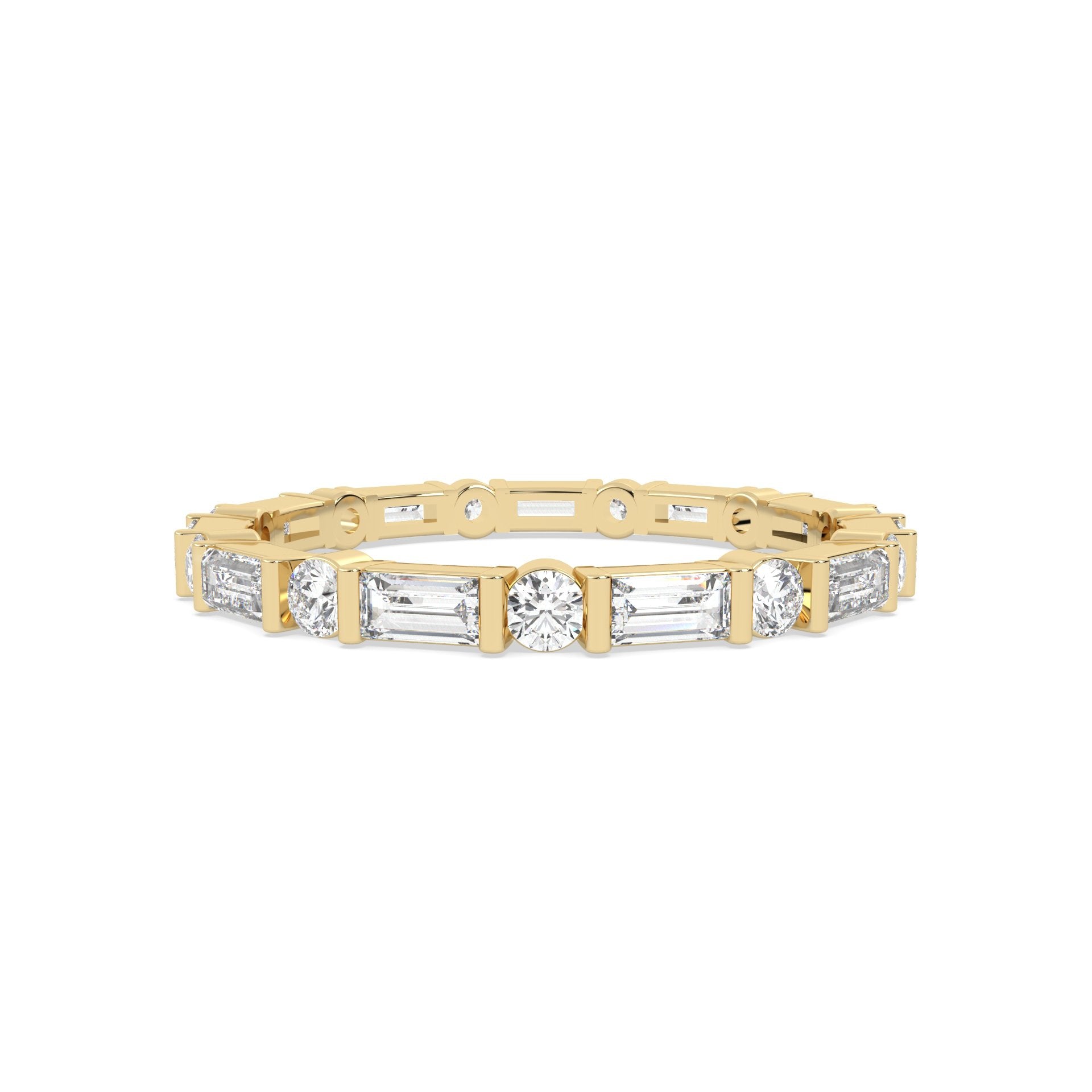 Yellow Gold ring with multiple round and baguette diamonds