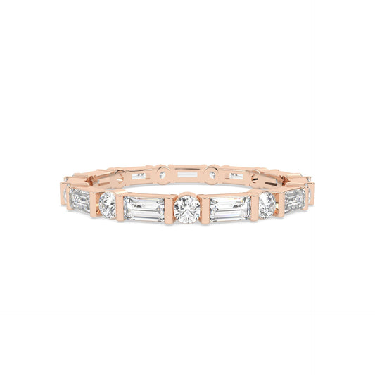 Rose Gold ring with multiple round and baguette diamonds
