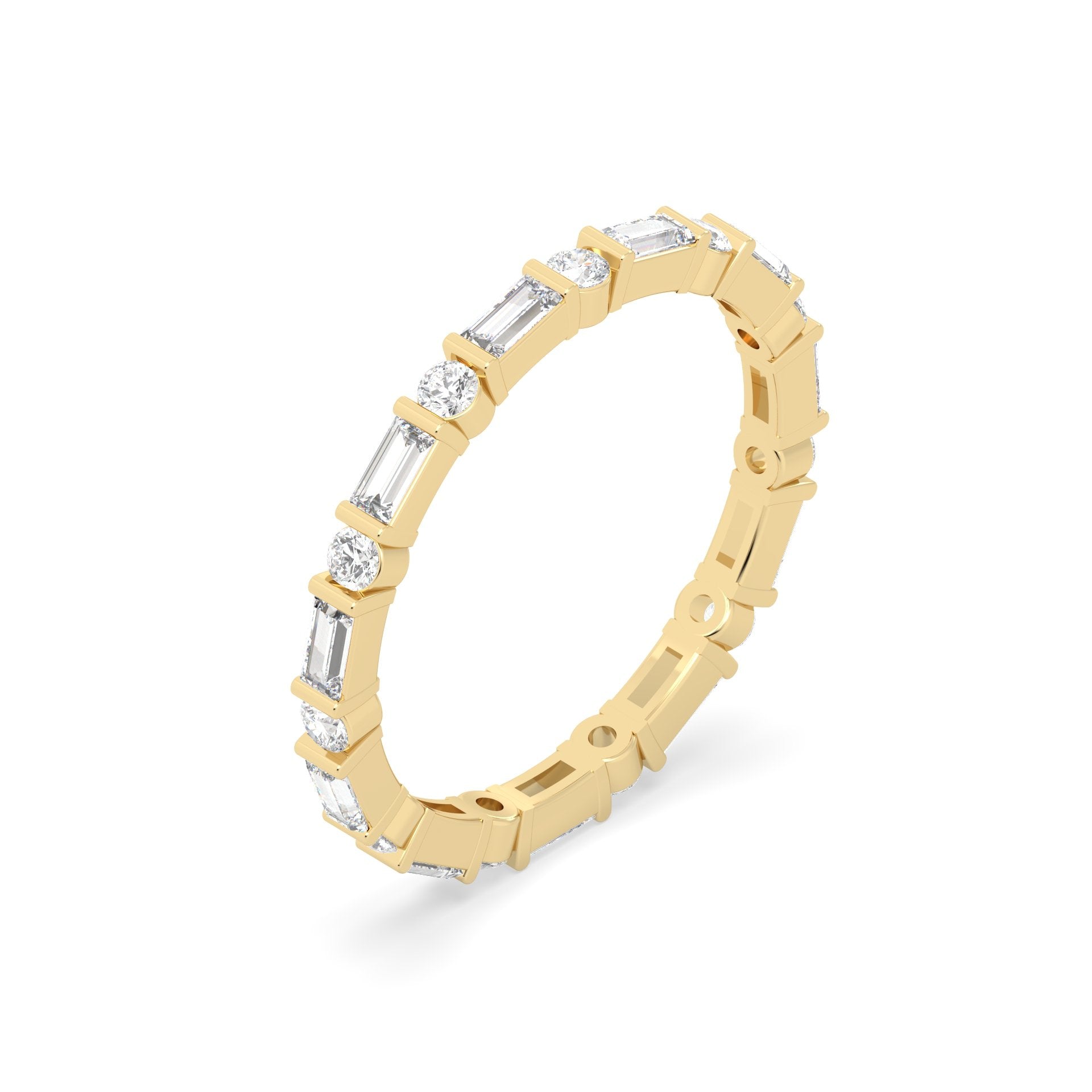 Yellow Gold ring with multiple round and baguette diamonds