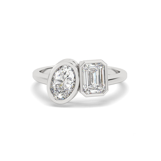 Oval Emerald Two Stone Lab Grown Diamond Ring – 925 Silver