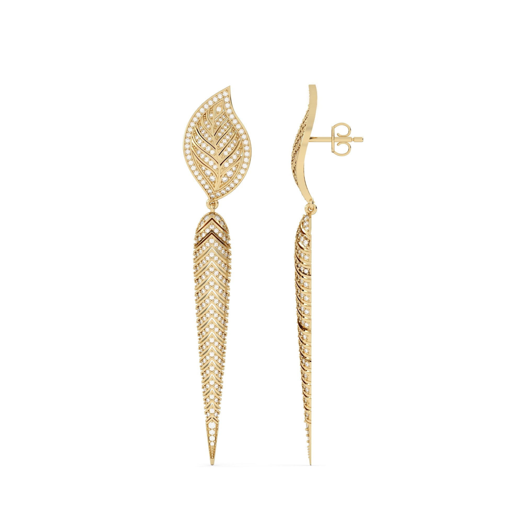 womens designer Gold Leaf Earrings in lab grown diamonds and gold