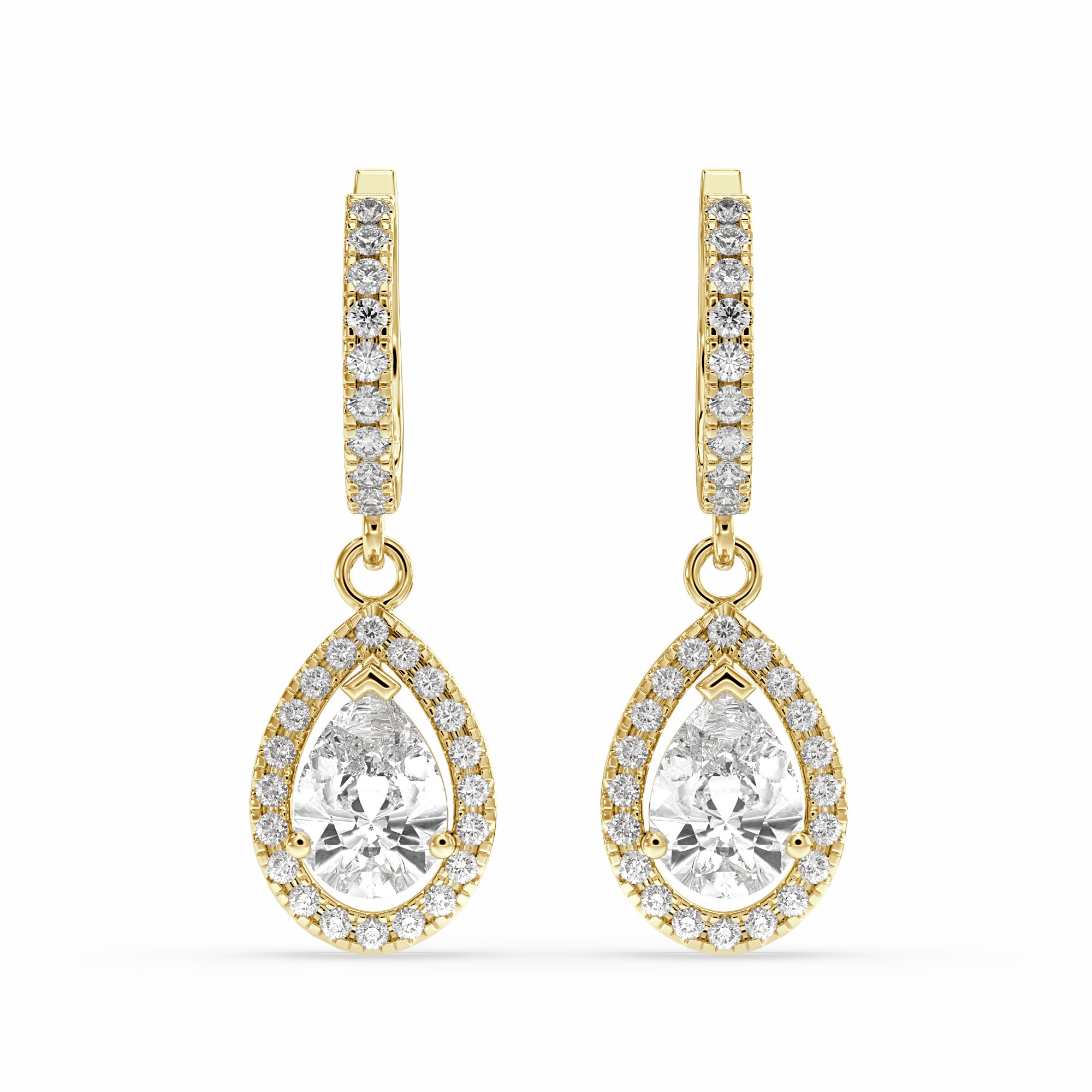 yellow gold heavy look womens Buraq Pear Drop Earring
