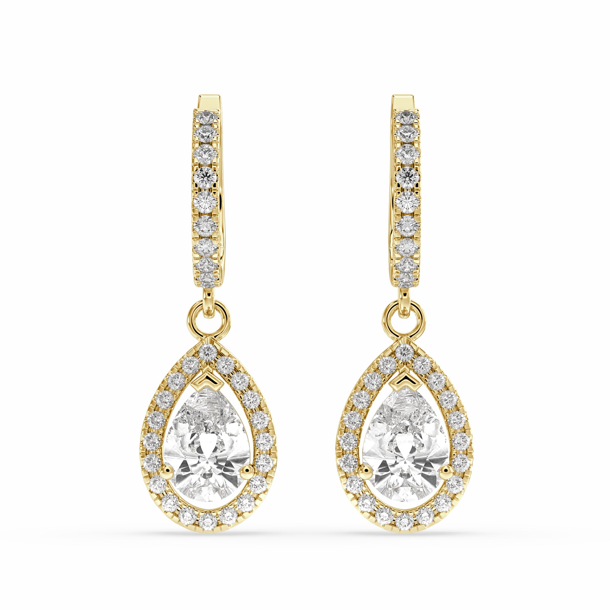 yellow gold heavy look womens Buraq Pear Drop Earring